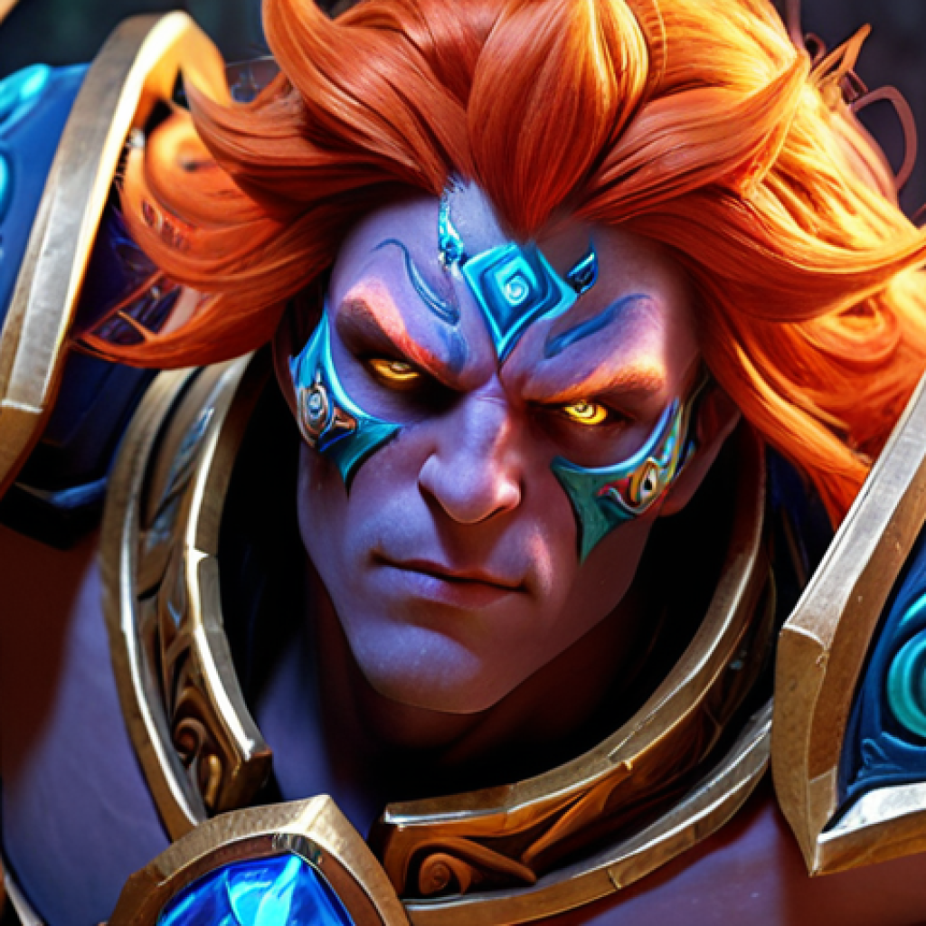 **A close-up, vibrant image of a Dota 2 hero, richly adorned with an Arcana-level skin. The skin should feature unique visual effects and particle trails. Focus on the intricate details of the armor and weapon, highlighting the sense of power and exclusivity.** (This image captures the allure and detail of high-value skins)