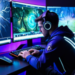 A professional-looking male gamer, dressed in a modest, futuristic esports uniform, intensely focused at a high-tech gaming station. Holographic projections of complex item trees, hero statistics, and a dynamic, abstract Dota 2 battlefield surround him, indicating strategic decision-making and the constantly evolving meta. The scene is lit with cool blue and purple tones, emphasizing a cerebral and tactical atmosphere. professional photography, high resolution, digital art, cinematic lighting, fully clothed, appropriate attire, safe for work, perfect anatomy, correct proportions, natural pose, professional, well-formed hands, proper finger count, natural body proportions, appropriate content.