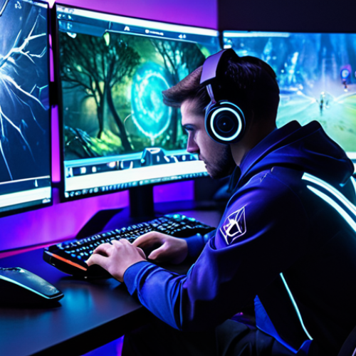 A professional-looking male gamer, dressed in a modest, futuristic esports uniform, intensely focused at a high-tech gaming station. Holographic projections of complex item trees, hero statistics, and a dynamic, abstract Dota 2 battlefield surround him, indicating strategic decision-making and the constantly evolving meta. The scene is lit with cool blue and purple tones, emphasizing a cerebral and tactical atmosphere. professional photography, high resolution, digital art, cinematic lighting, fully clothed, appropriate attire, safe for work, perfect anatomy, correct proportions, natural pose, professional, well-formed hands, proper finger count, natural body proportions, appropriate content.