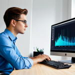 A focused young professional, fully clothed in a modest, modern business-casual outfit, sits at a clean desk in a brightly lit, contemporary home office. They are looking intently at a computer monitor that displays a sleek, abstract Steam profile customization interface, with a hand resting gently on a mouse. The scene conveys concentration and a sense of pride in digital creation. Safe for work, appropriate content, fully clothed, professional dress, perfect anatomy, correct proportions, natural pose, well-formed hands, proper finger count, natural body proportions, high-quality professional photography, sharp focus, vibrant colors.