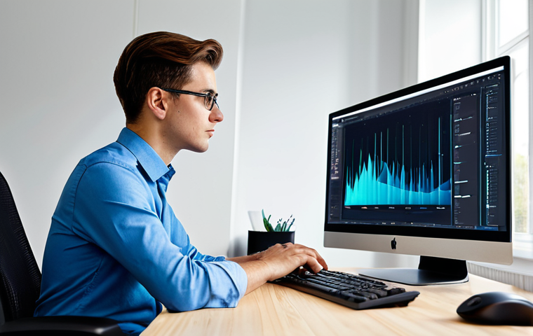 A focused young professional, fully clothed in a modest, modern business-casual outfit, sits at a clean desk in a brightly lit, contemporary home office. They are looking intently at a computer monitor that displays a sleek, abstract Steam profile customization interface, with a hand resting gently on a mouse. The scene conveys concentration and a sense of pride in digital creation. Safe for work, appropriate content, fully clothed, professional dress, perfect anatomy, correct proportions, natural pose, well-formed hands, proper finger count, natural body proportions, high-quality professional photography, sharp focus, vibrant colors.