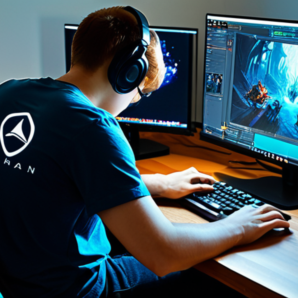 도타2 리그 시스템 - Calibrating the MMR** "A young adult intensely focused on their computer screen, playing Dota 2, we...