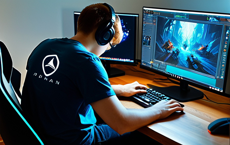 도타2 리그 시스템 - Calibrating the MMR** "A young adult intensely focused on their computer screen, playing Dota 2, we...