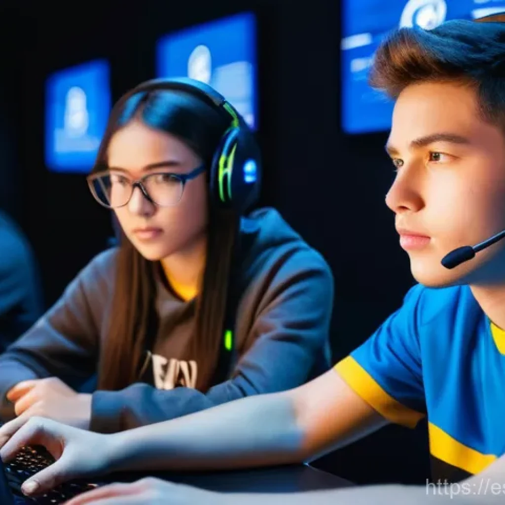 도타2 스크림 연습법 - **Prompt: Esports Team Communication & Synergy** "A diverse group of five young esports players,...
