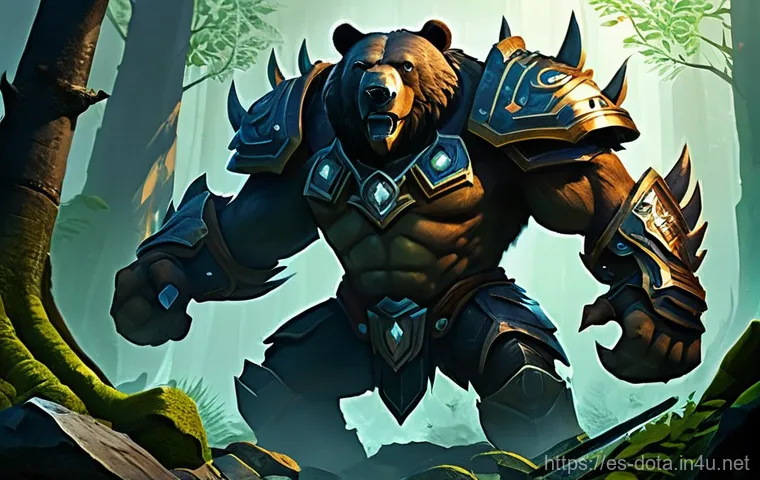 도타2 고급 전략 - **Prompt:** A powerful Ursa, a formidable bear-like warrior, stands confidently at the entrance of t...