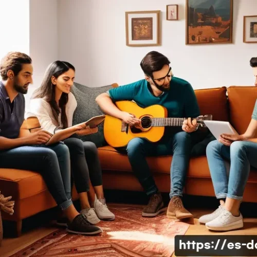 도타2 유저 제작 콘텐츠 - A detailed digital illustration of a diverse group of gamers in a cozy Spanish living room, focused ...